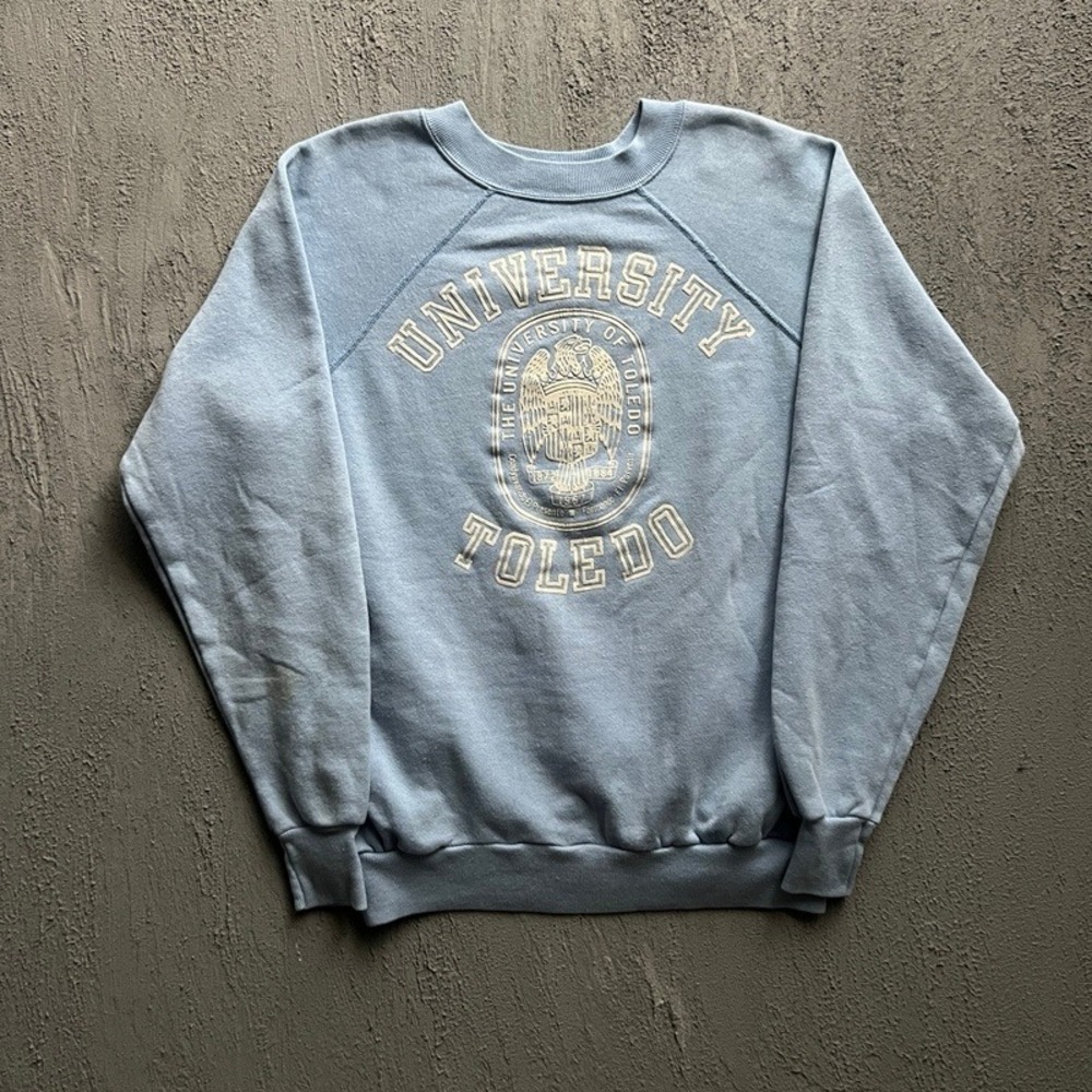 Vintage University of Toledo Sweatshirt XL Blue 1970s Raglan Collegiate